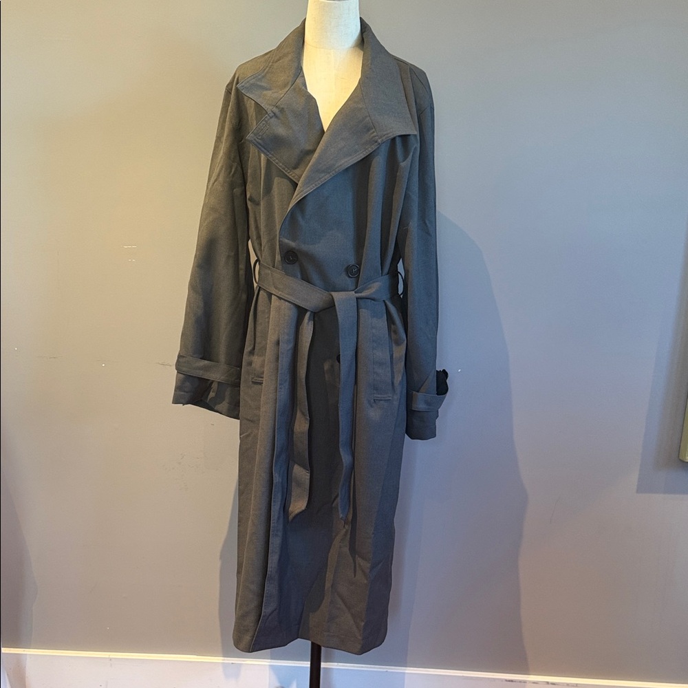 Free People Gray Belted Longline Trench Coat | NWT | Size Large - Picture 3 of 10